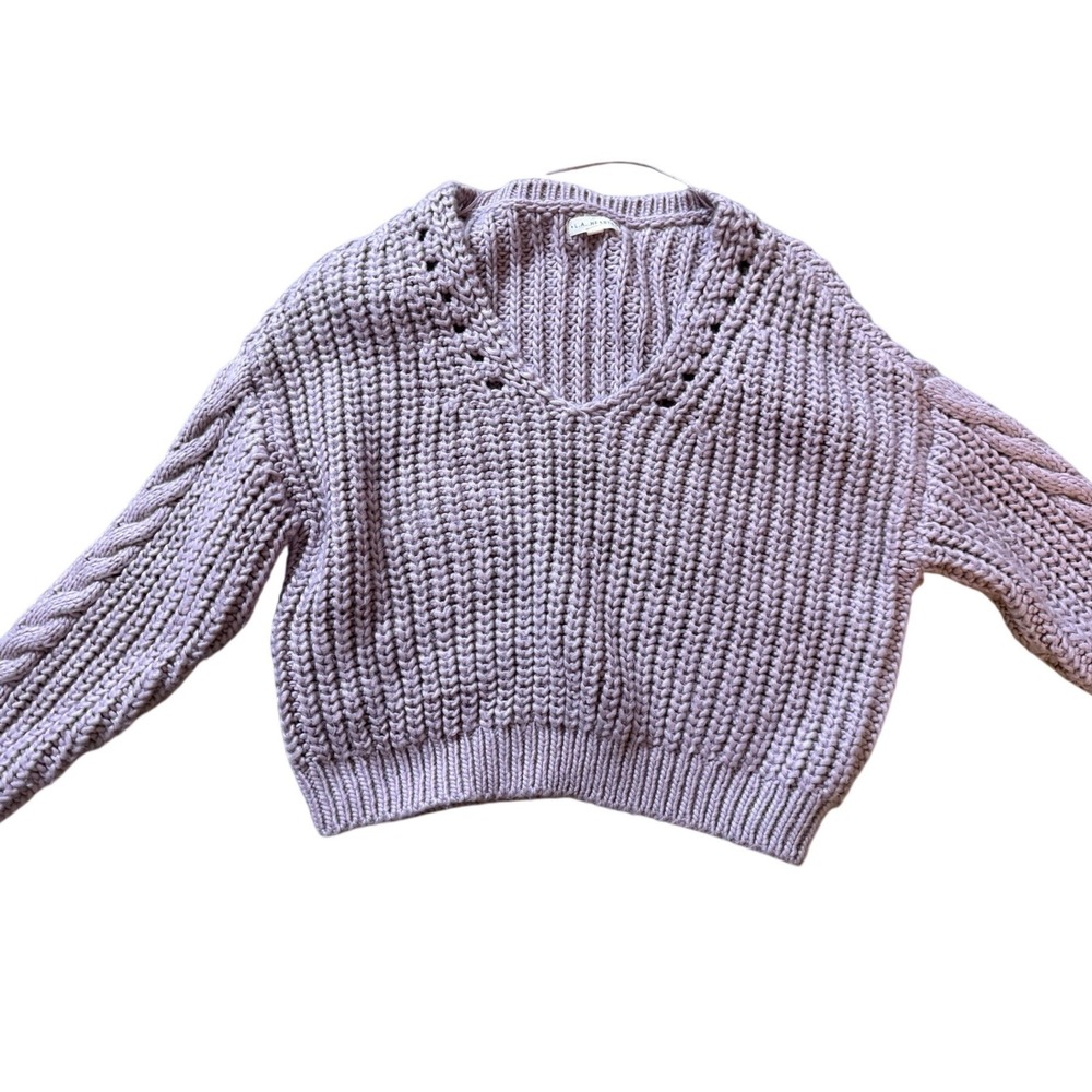 LA Hearts Womens XS Mauve Lavender Chunky Cable Knit V-Neck Cropped Sweater